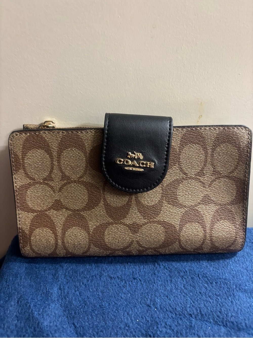 Coach Brown Monogram Continental Wallet with Black Snap